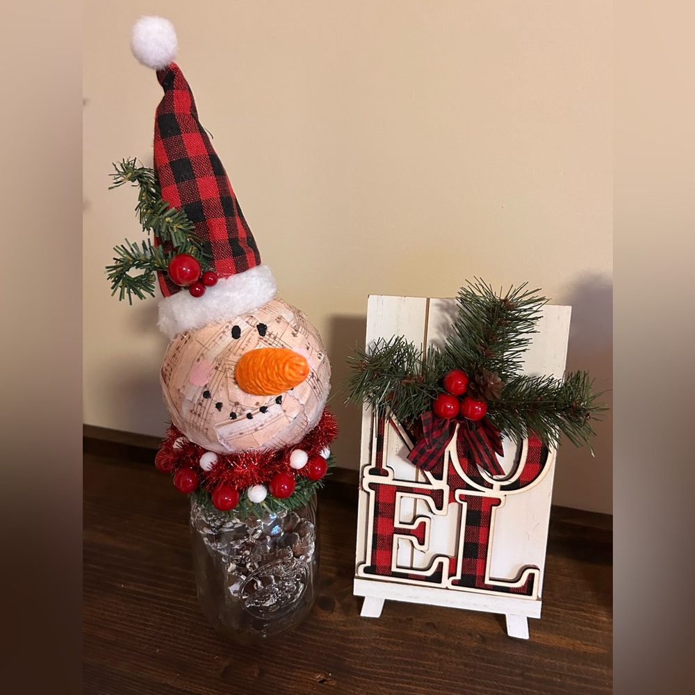 Hand crafted snowman.  Winter Christmas decor